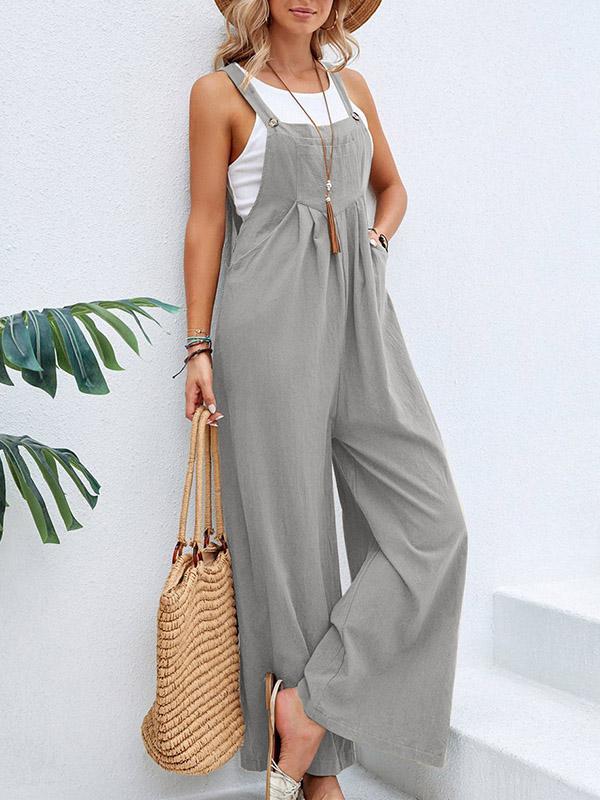 Loose Plus Size Pleated Split-Joint Square-Neck Overalls Product Image