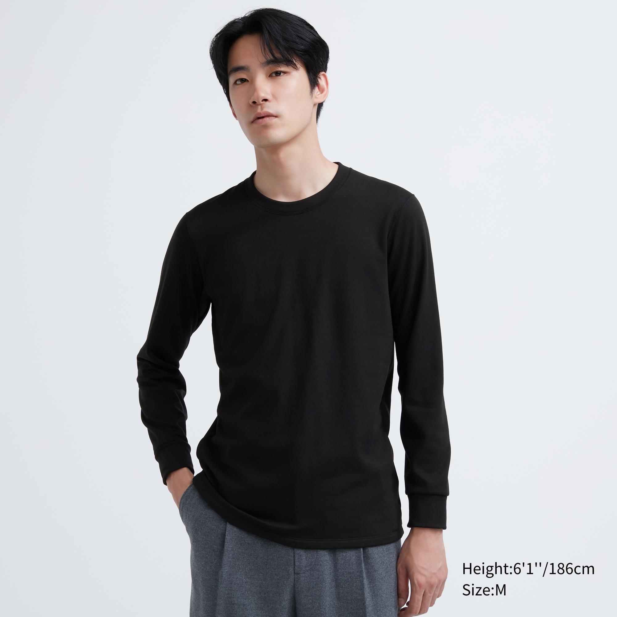 Mens Heattech Ultra Warm T-Shirt Black Large UNIQLO US Product Image