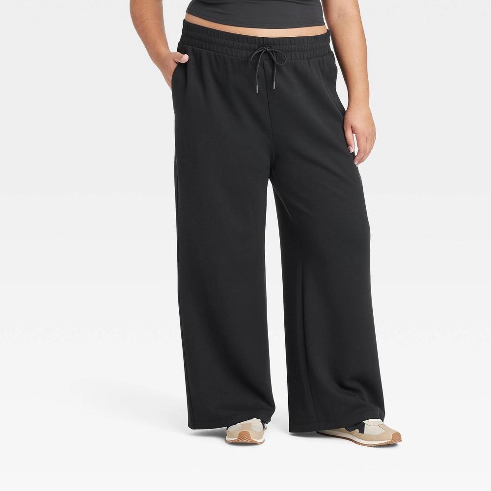 Womens Airy Sleek Ribbed High-Rise Wide Leg Pants - All In Motion Black XXL Product Image