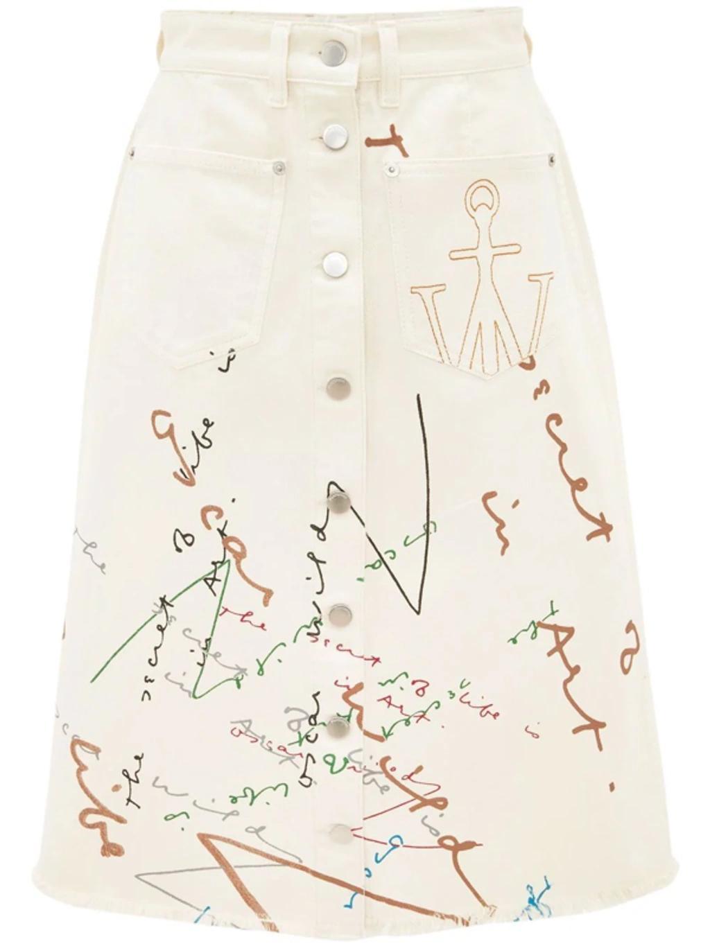 JW ANDERSON J.w. Anderson Off White Cotton Oscar Wilde Capsule Printed Skirt Product Image