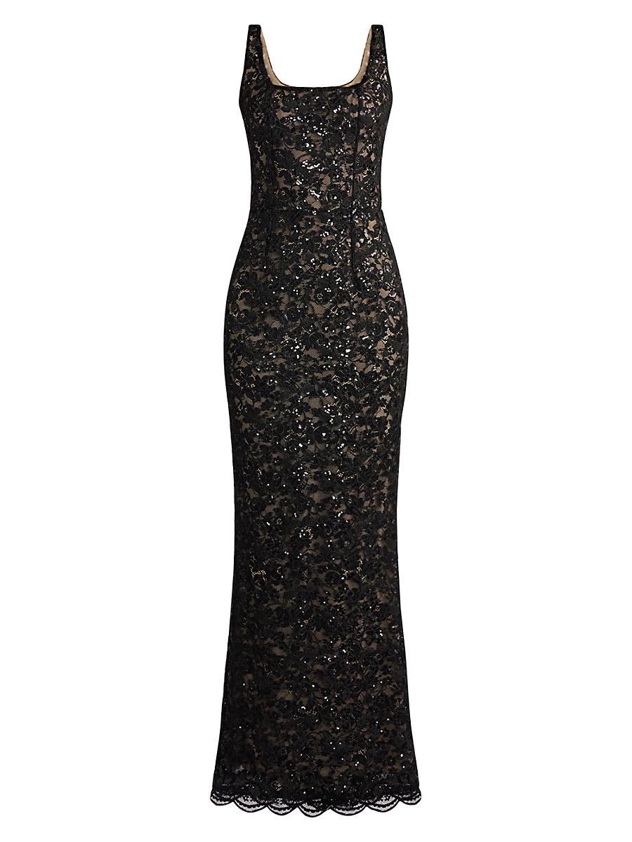 Womens Lace & Sequin Fitted Gown Product Image