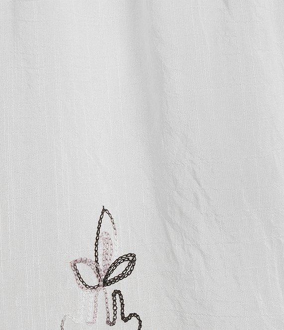 Figueroa & Flower Petite Size Embroidered Mandarin Collar 3/4 Sleeve Pintuck Detail Button-Front Blouse Product Image