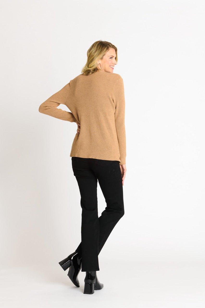 Waffle Stitch Cardigan Sweater with Pocket, Caramel Heather Product Image