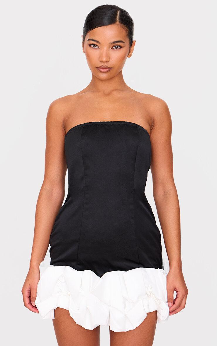 Black Bow Puff Hem Bodycon Dress Product Image