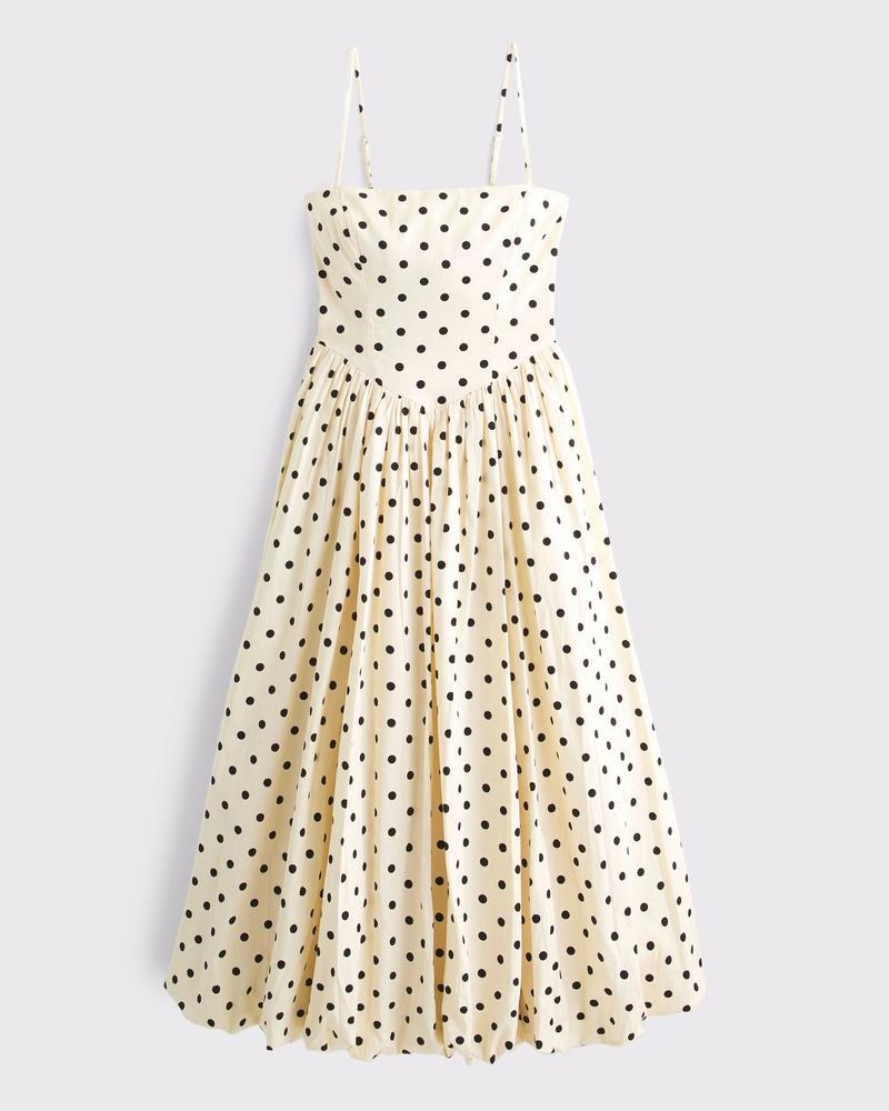 Dipped-Waist Bubble Hem Midi Dress Product Image