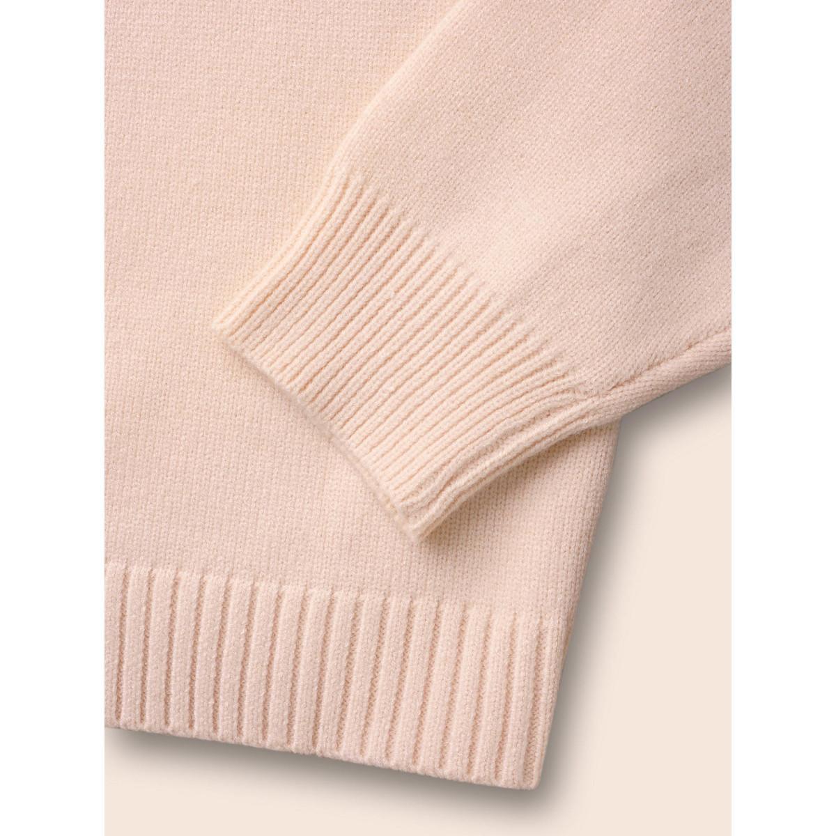 Plus Size Embroidered Bow Tie Drop Shoulder Pullover MistyRose Women Casual Loose Long Sleeve Round Neck Everyday Pullovers BloomChic 18-20/2X Product Image