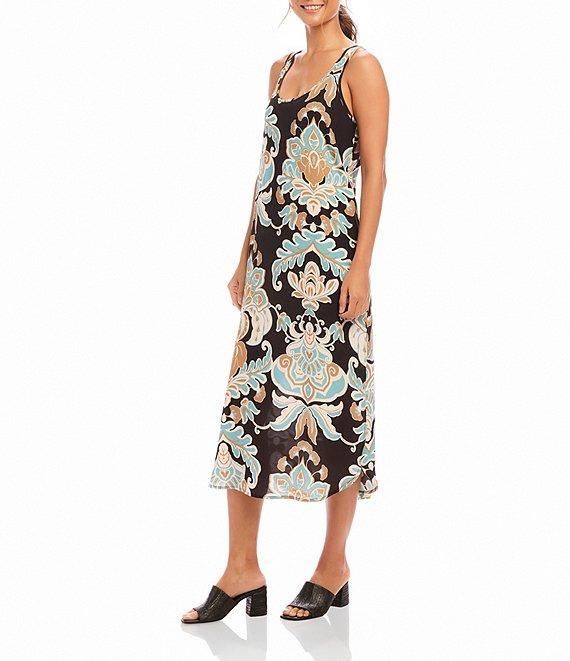 Karen Kane Scoop Neck Printed Side Slit Sleeveless Midi Dress Product Image