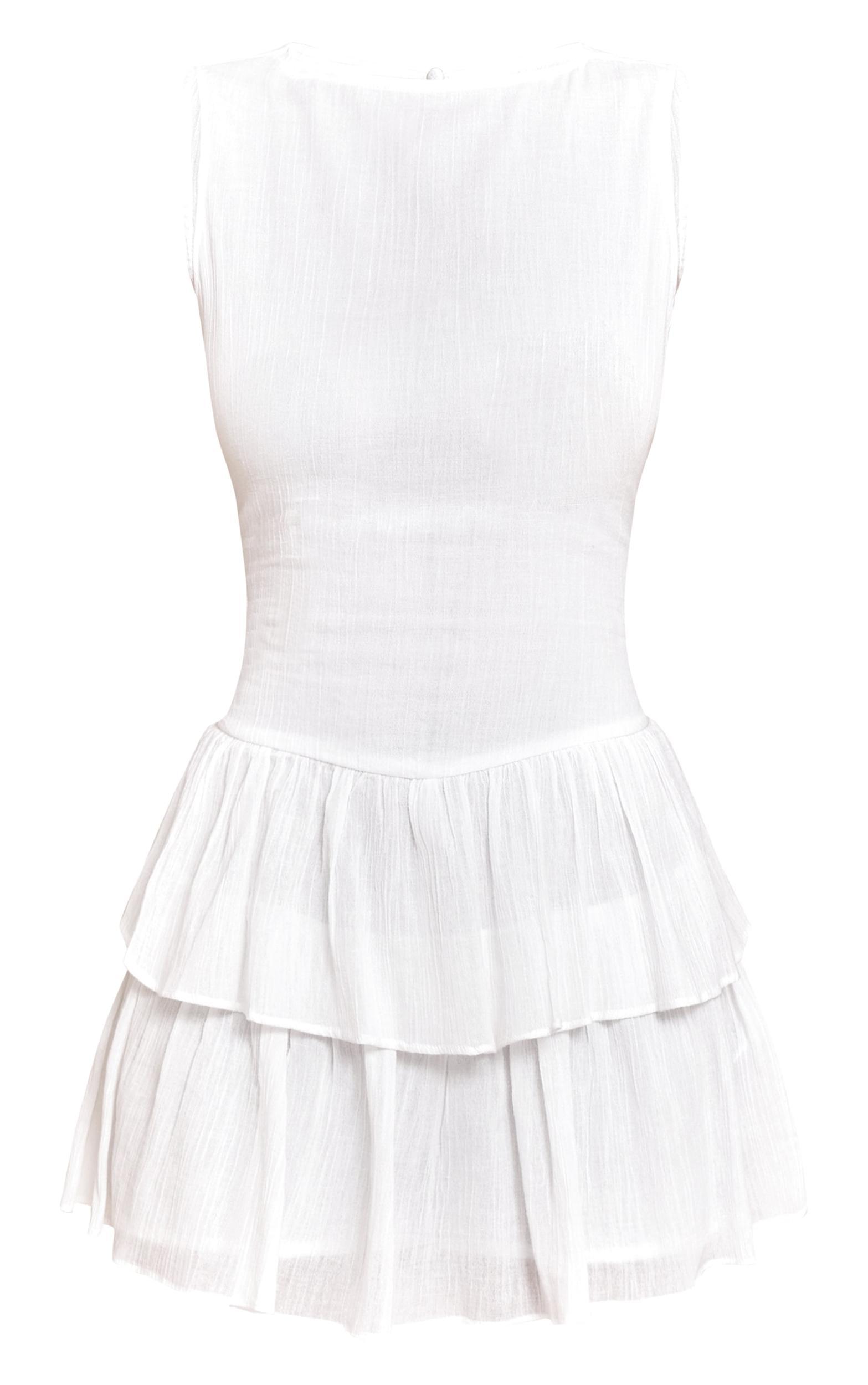White Cheesecloth Cotton Tiered Rara Romper Product Image
