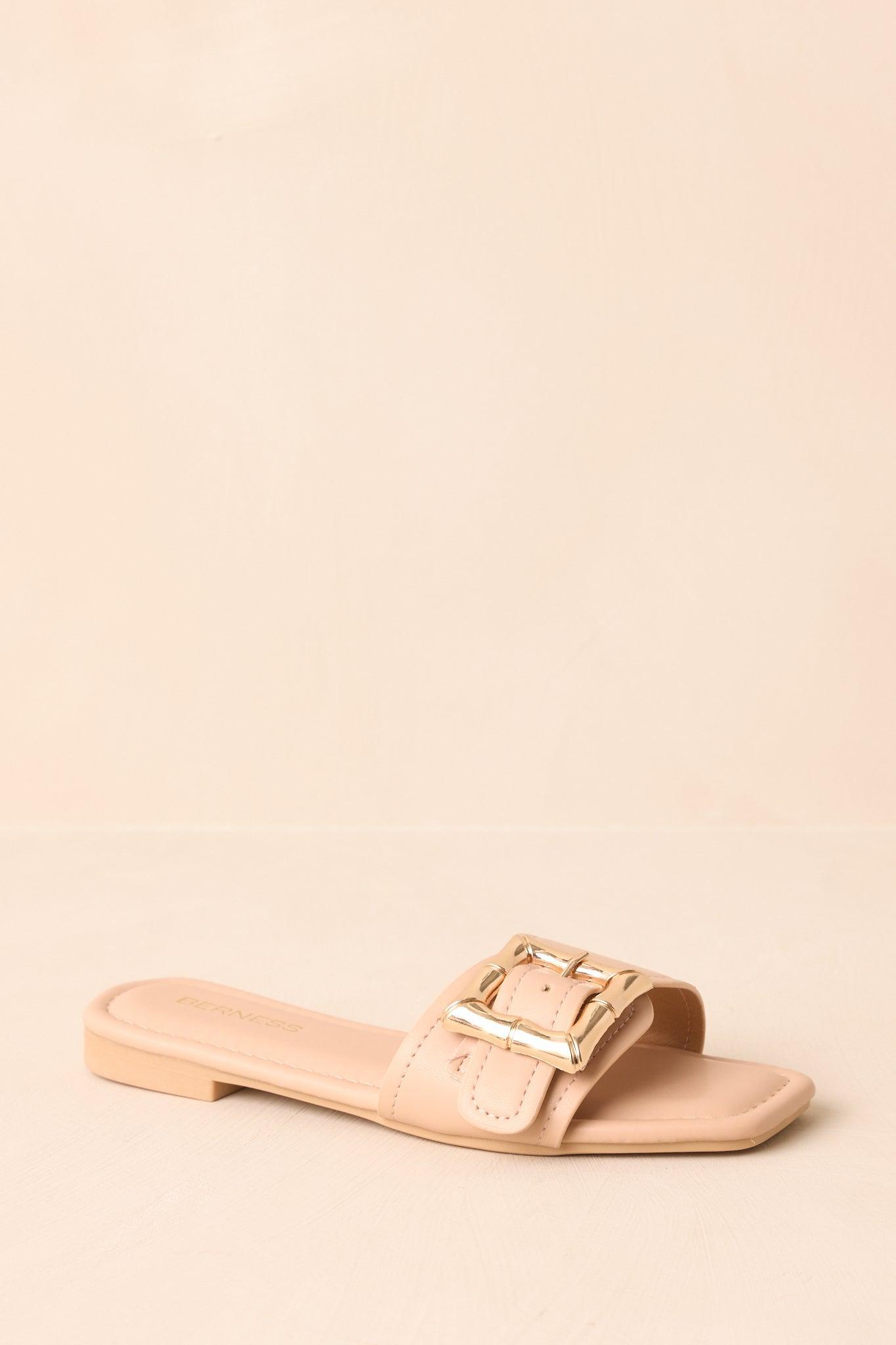 Hidden Treasure Beige Buckle Flat Sandals Product Image