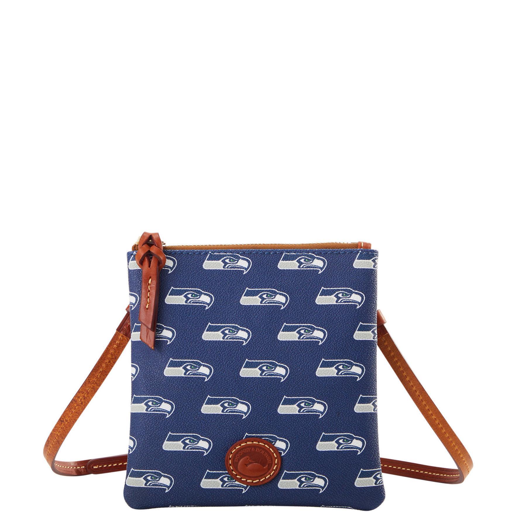 Dooney & Bourke Womens NFL Seahawks Small North South Top Zip Crossbody Coated Cotton Shoulder Bag in Navy Product Image