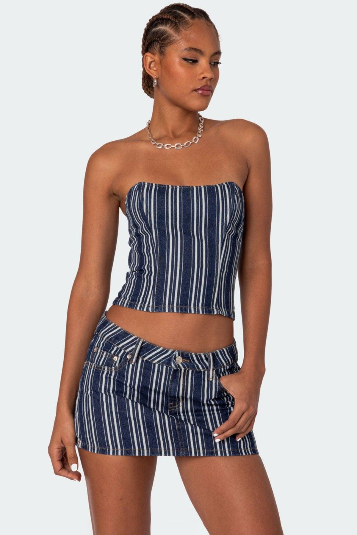 Inez Striped Denim Mini Skirt Product Image