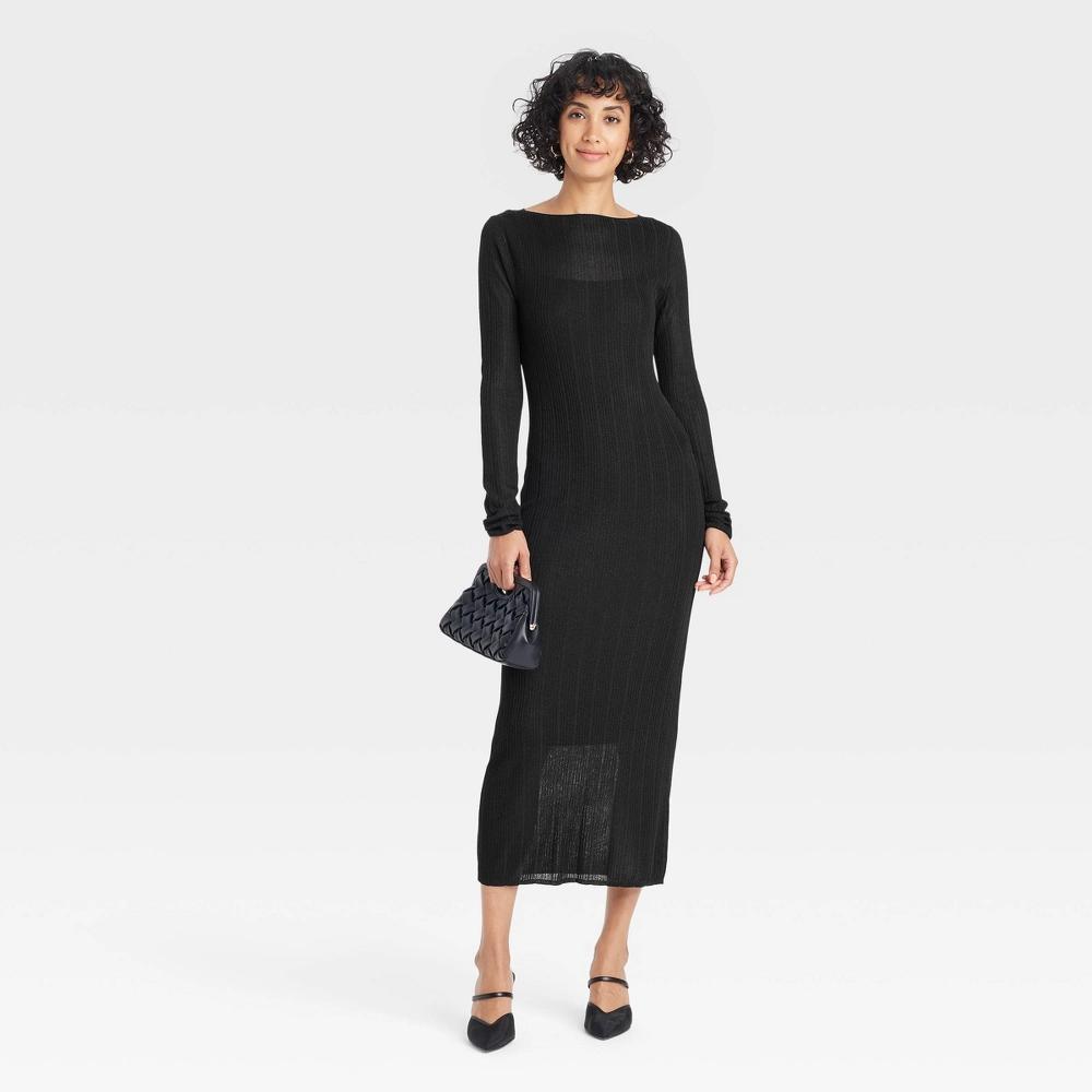 Women's Long Sleeve Sheer Maxi Sweater Dress - A New Day™ XL: Recycled Polyester, Viscose, Lightweight Knit, Pullover Product Image