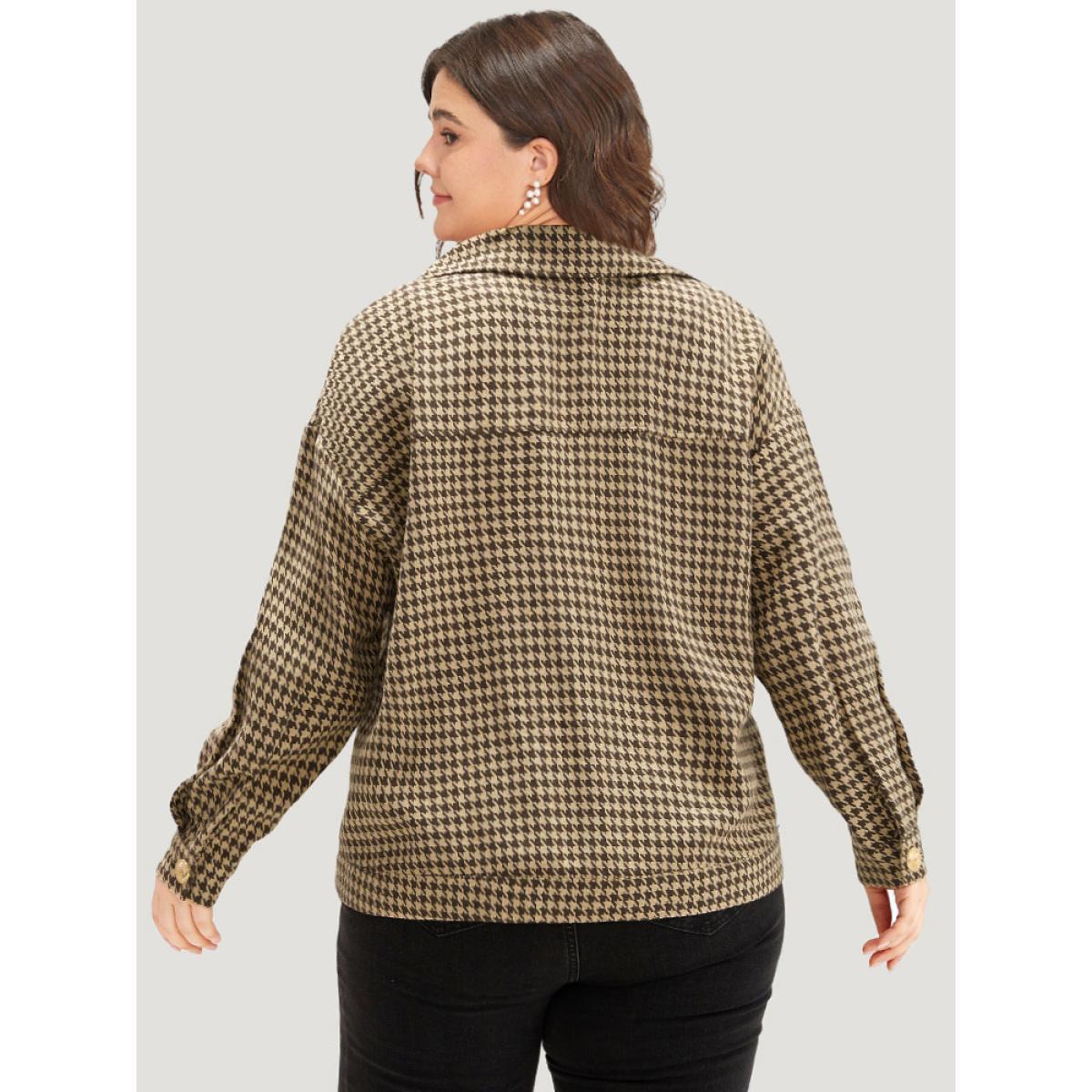 Plus Size Houndstooth Pocket Metal Detail Jacket Women Tan Texture Dailywear Jackets BloomChic 14-16/1X Product Image