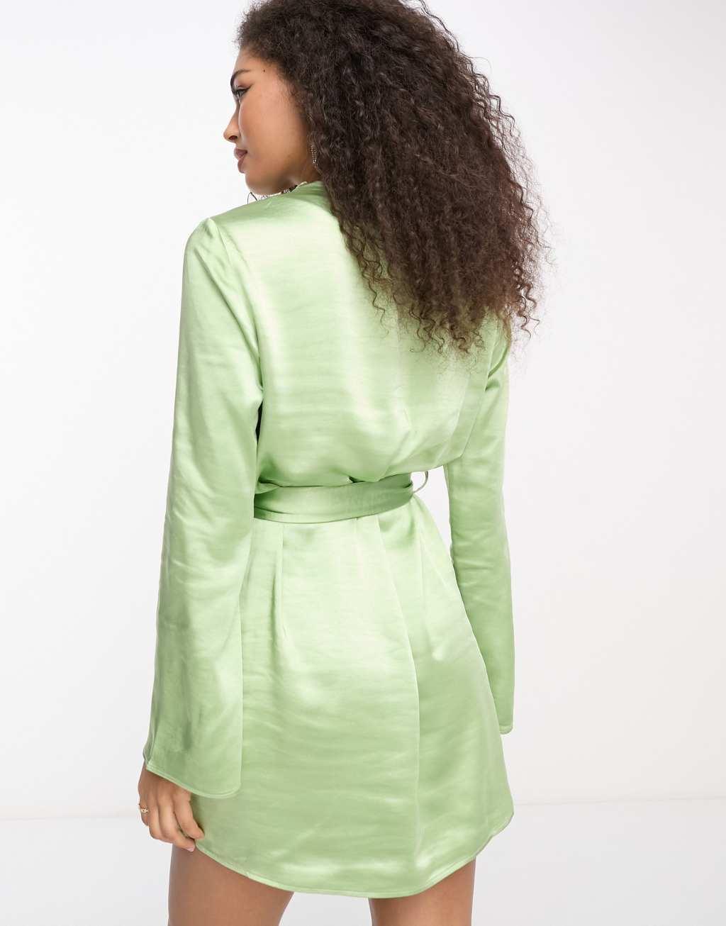 Pretty Lavish Jayda tie waist satin mini dress Product Image
