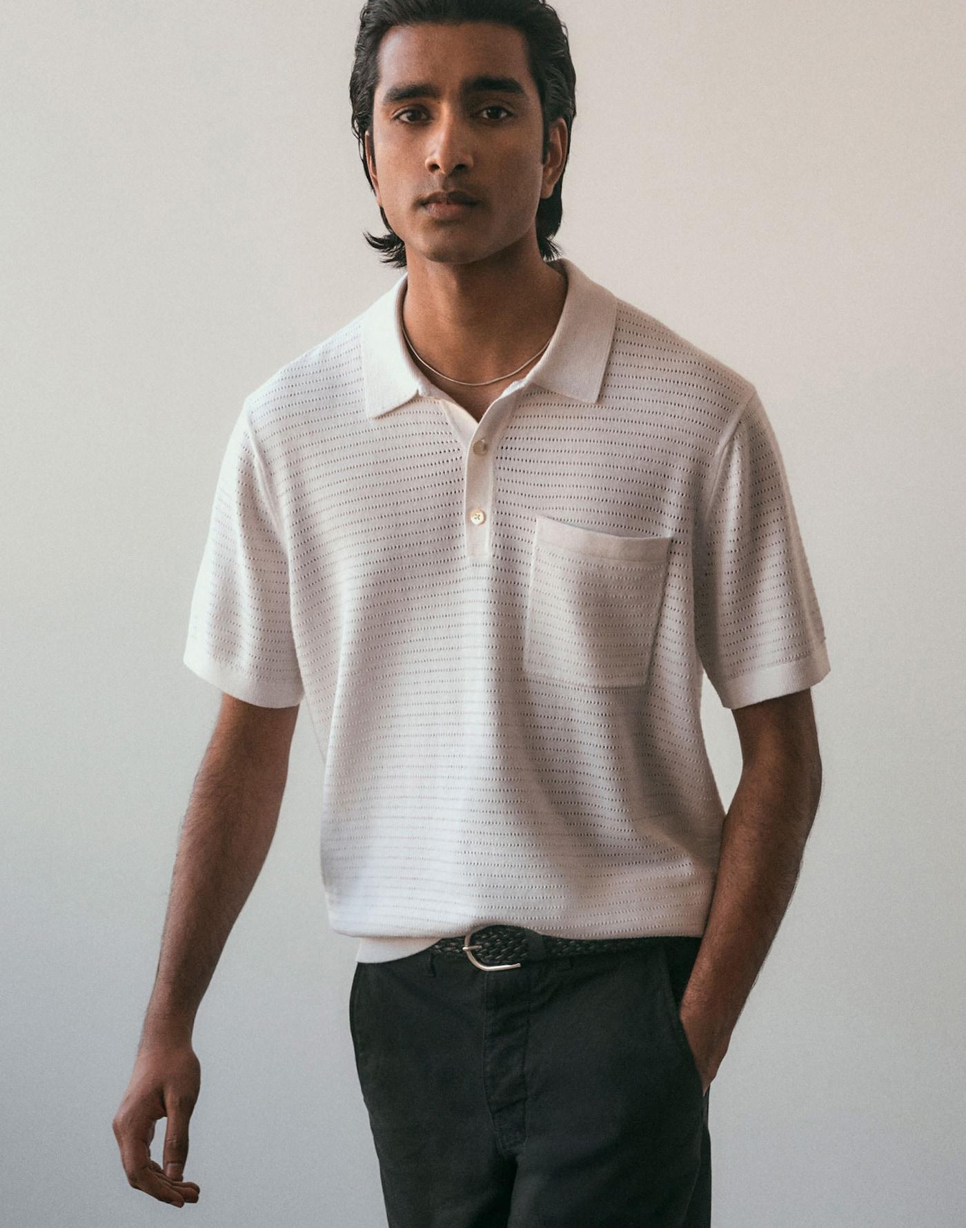Pointelle Stitch Sweater Polo Product Image