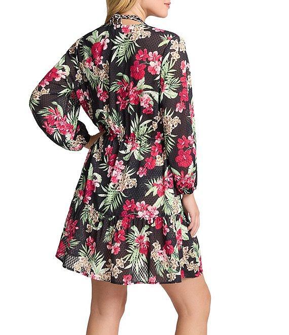 Tommy Bahama Lily Cat Floral Print Long Sleeve Open Front Tunic Swim Cover-Up Product Image