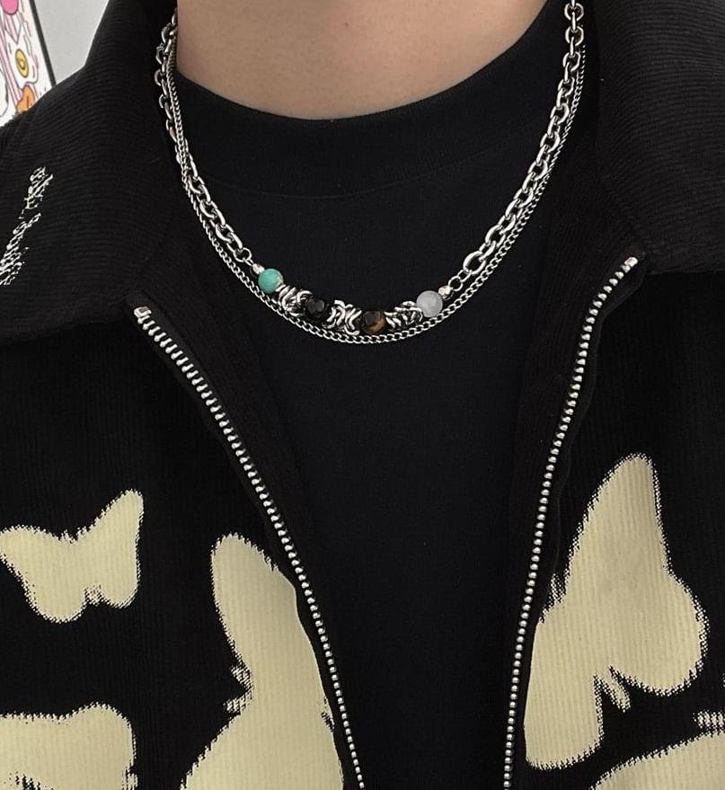 Faux Gemstone Bead Layered Alloy Choker Product Image