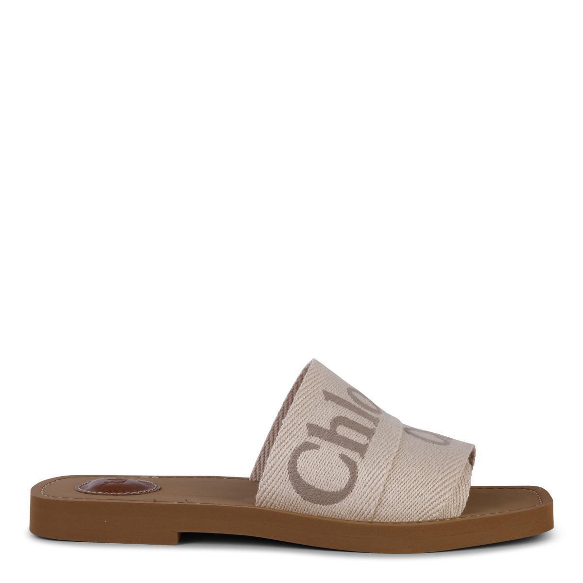 CHLOÉ Woody Canvas Slides In Beige Product Image