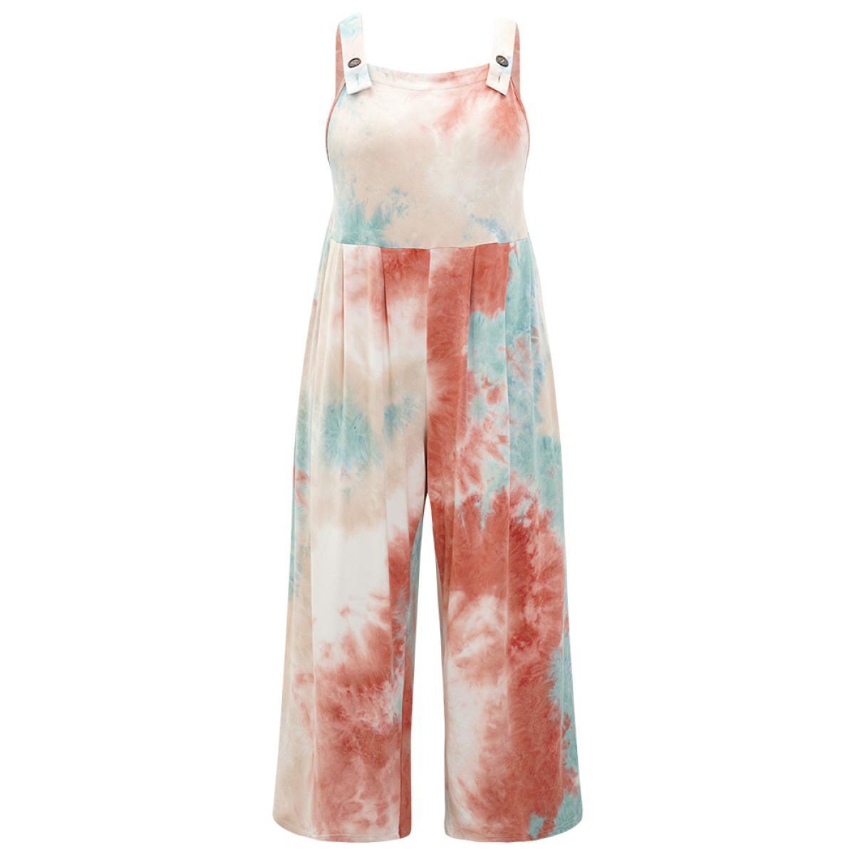 Plus Size Multicolor Tie Dye Pocket Button Adjustable Straps Jumpsuit Women Casual Sleeveless Spaghetti Strap Dailywear Loose Jumpsuits BloomChic 28/5X Product Image