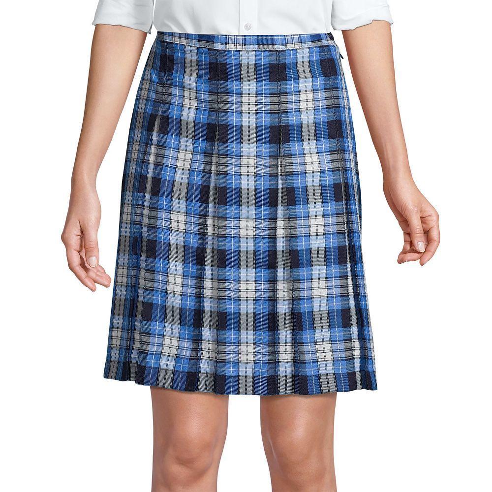 Women's Lands' End School Uniform Plaid Box Pleat Skirt, Size: 2, Clear Blue Plaid Product Image