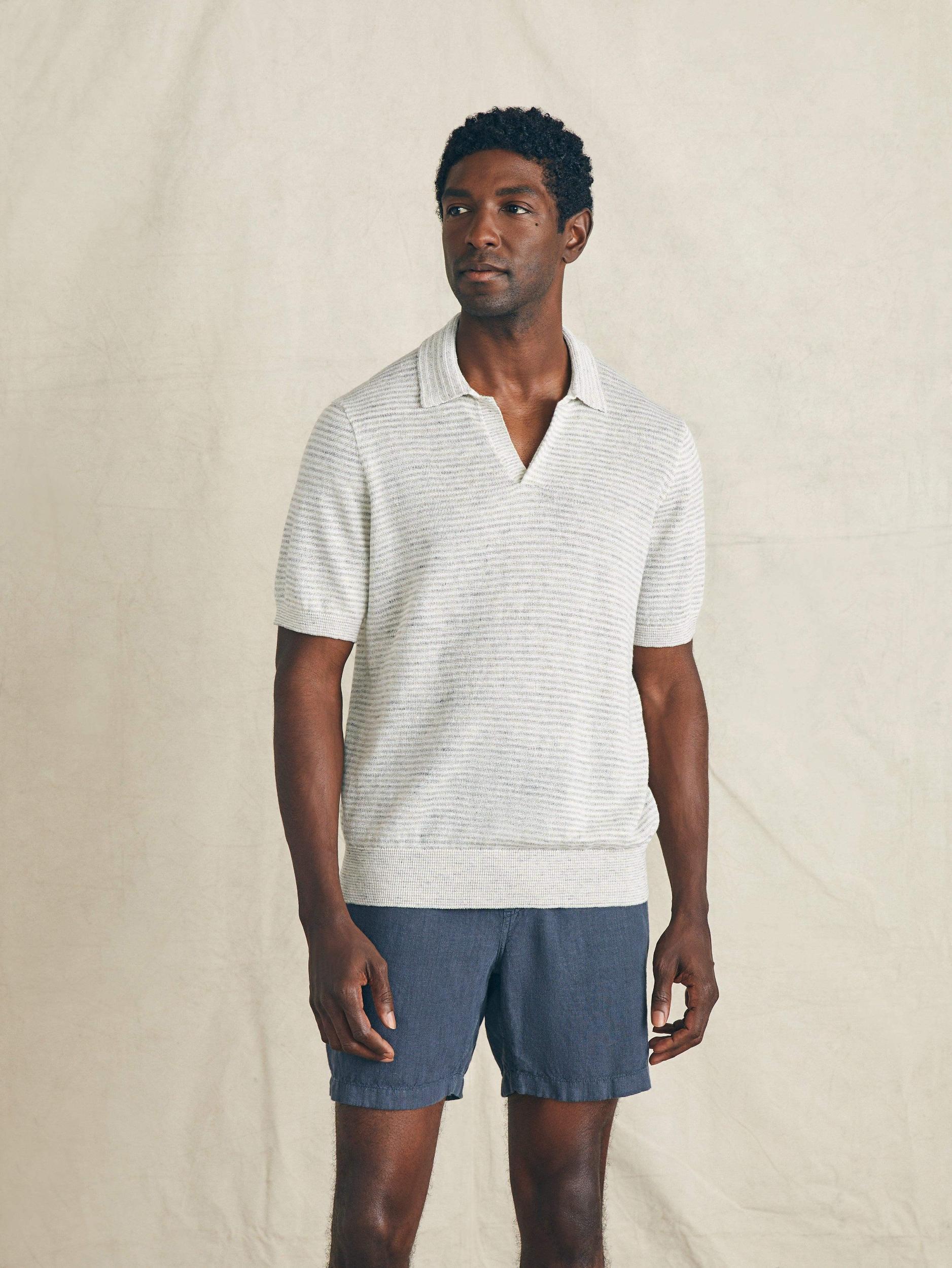 Short-Sleeve Linen Sweater Polo - Ivory Steel Feeder Male Product Image