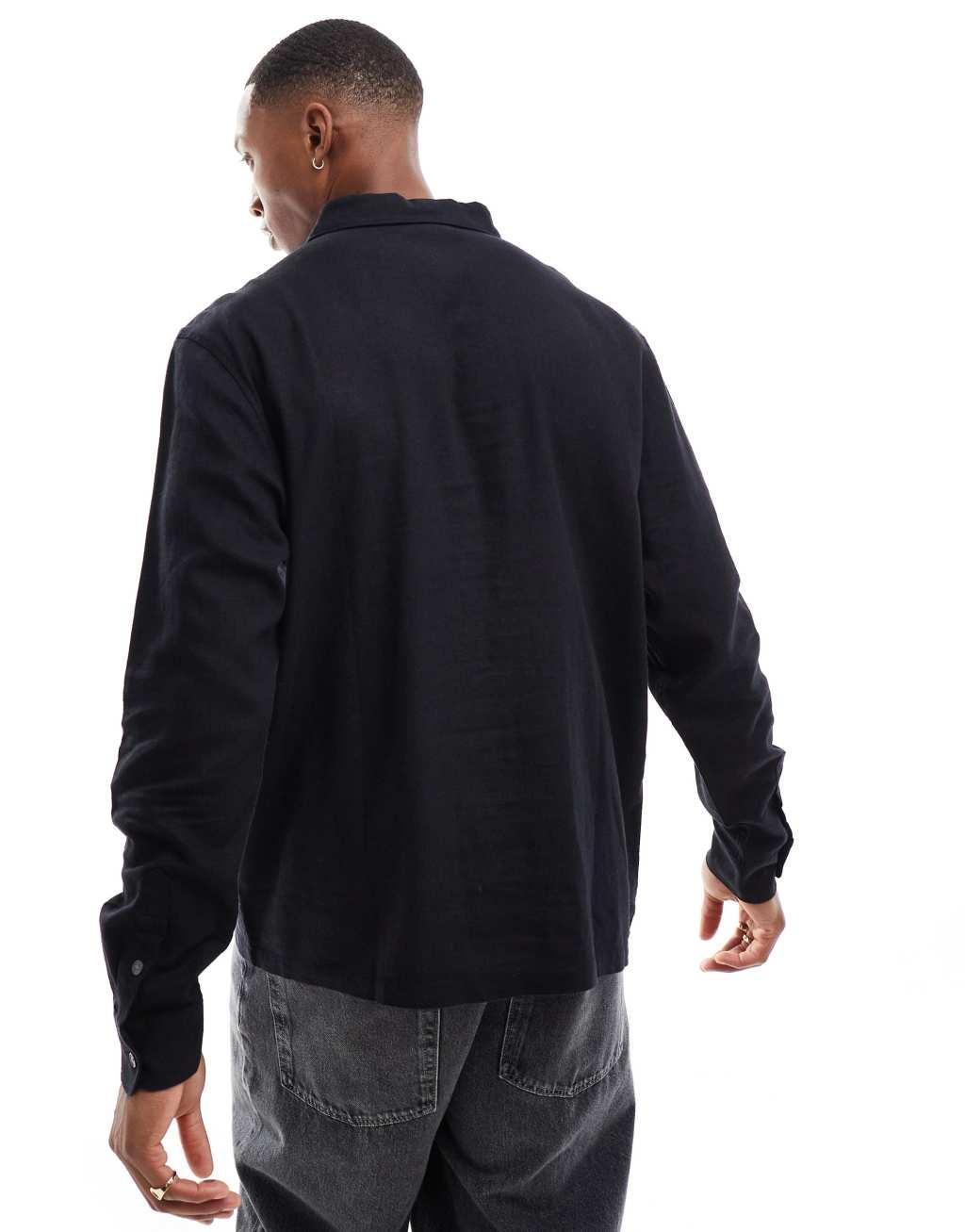 Weekday relaxed fit linen blend shirt in black Product Image