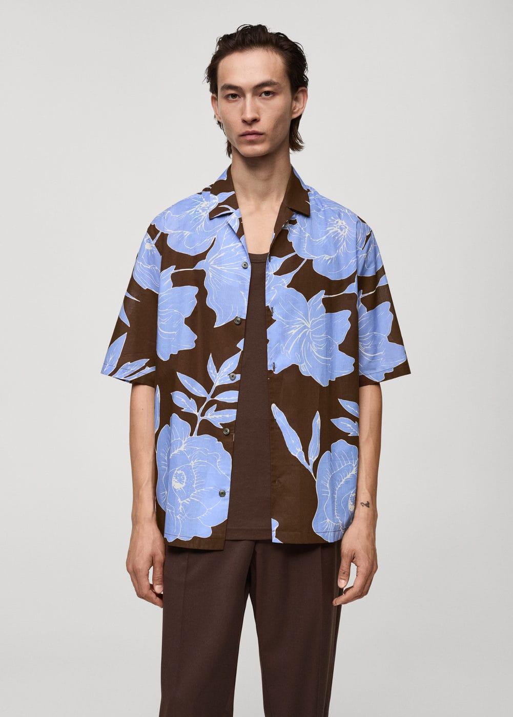 Regular-fit printed cotton shirt - Men | MANGO USA Product Image