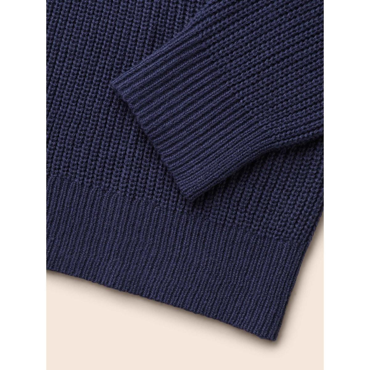 Plus Size Crew Neck Contrast Patchwork Pullover Indigo Women Casual Loose Long Sleeve Round Neck Everyday Pullovers BloomChic 28/5X Product Image