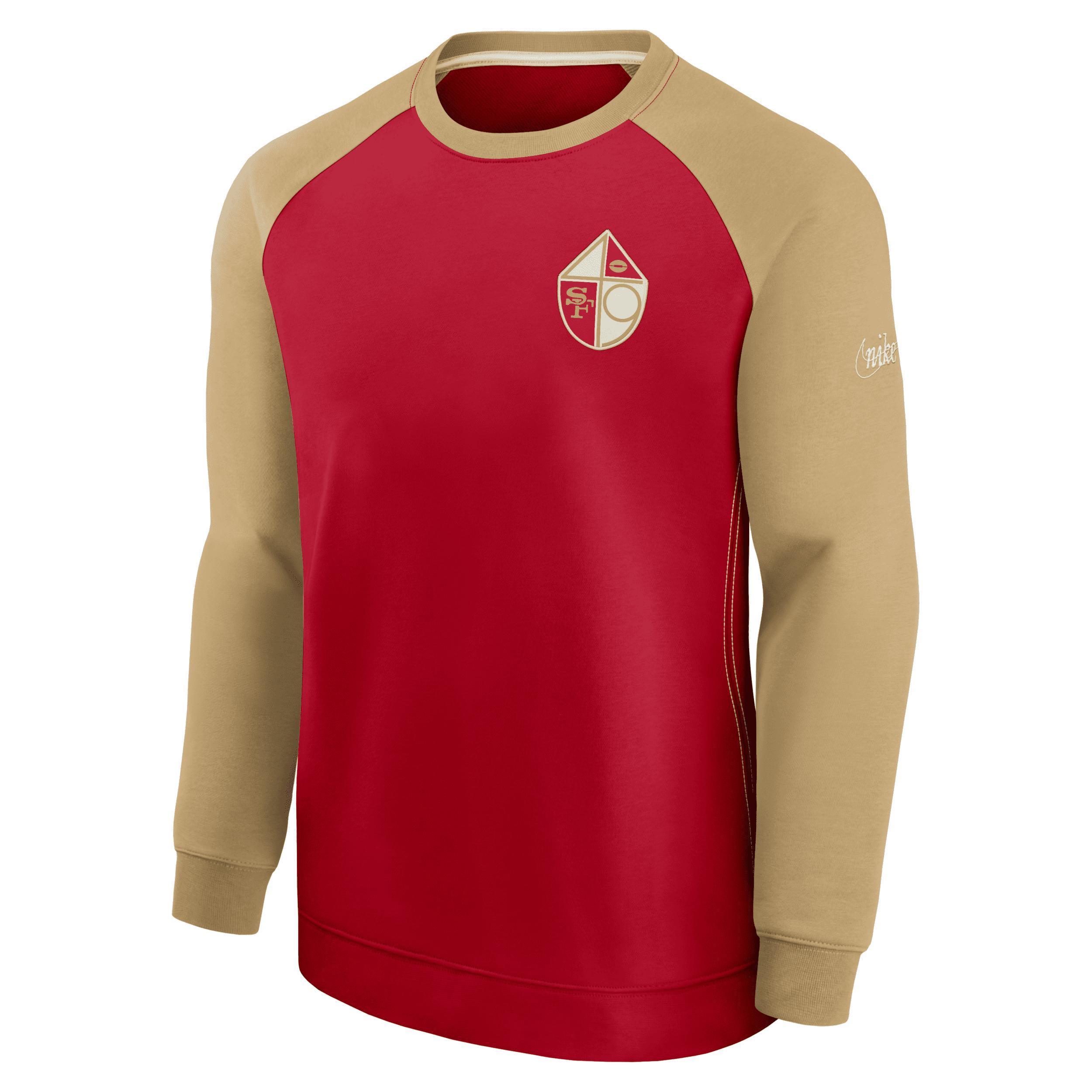 Men's Nike Scarlet/Gold San Francisco 49ers Historic Raglan Crew Performance Sweater, Size: Large, Red Product Image