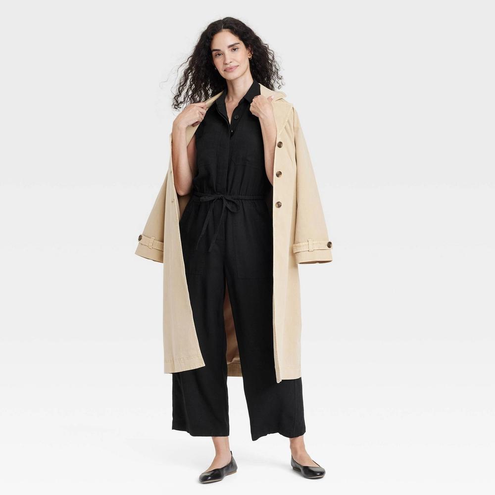 Womens Linen Jumpsuit - Universal Thread Black 16: Sleeveless, Collared, Elastic Waist, Pockets Product Image