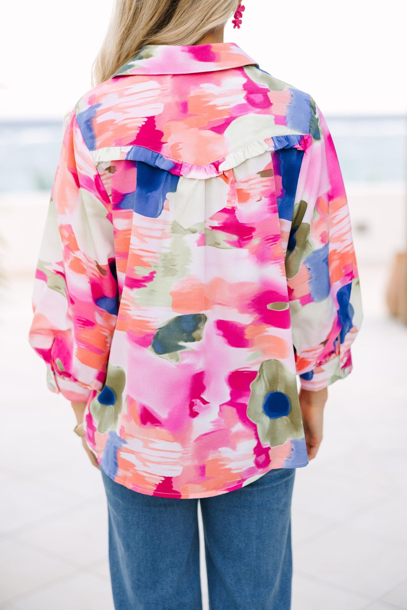 Make You Happy Pink Abstract Blouse Female Product Image