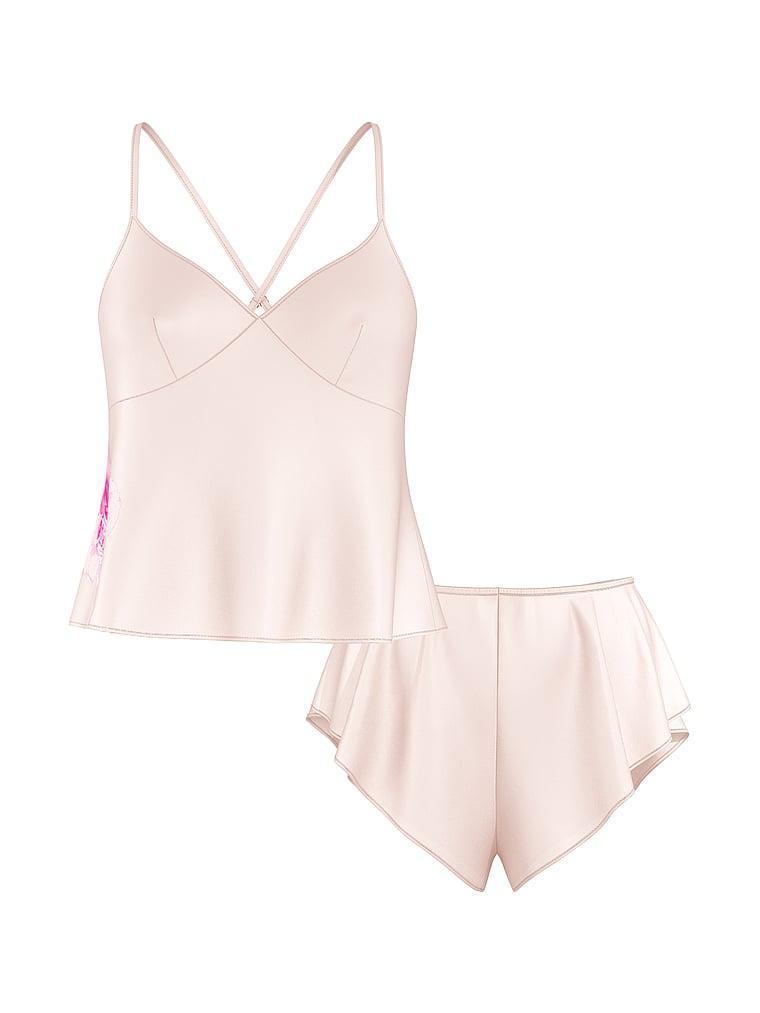 Peony Satin Open-Back Cami & Flutter Short Set Product Image