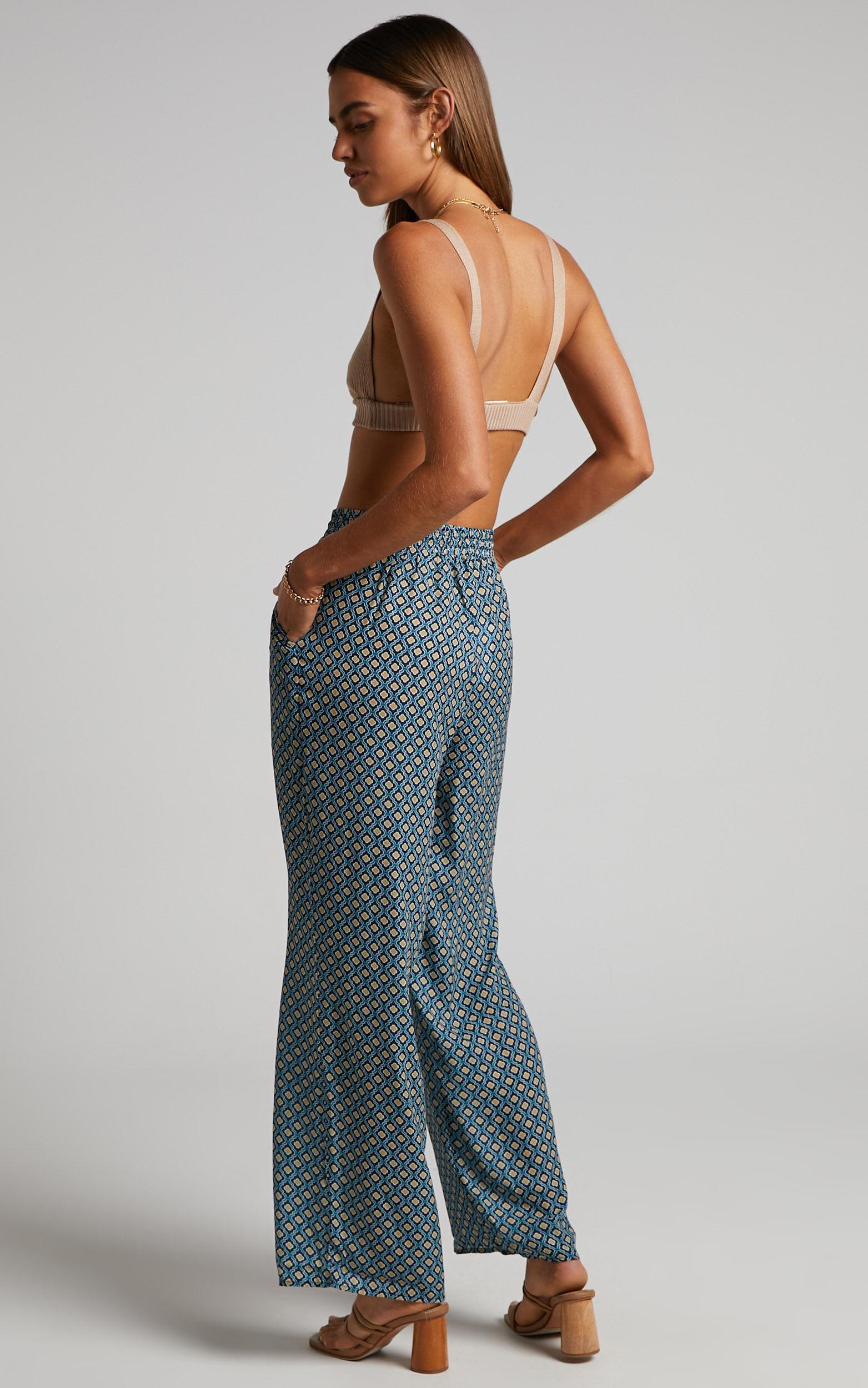 Brunita Pants - Mid Waisted Relaxed Elastic Waist Pants in Tile Geo Product Image