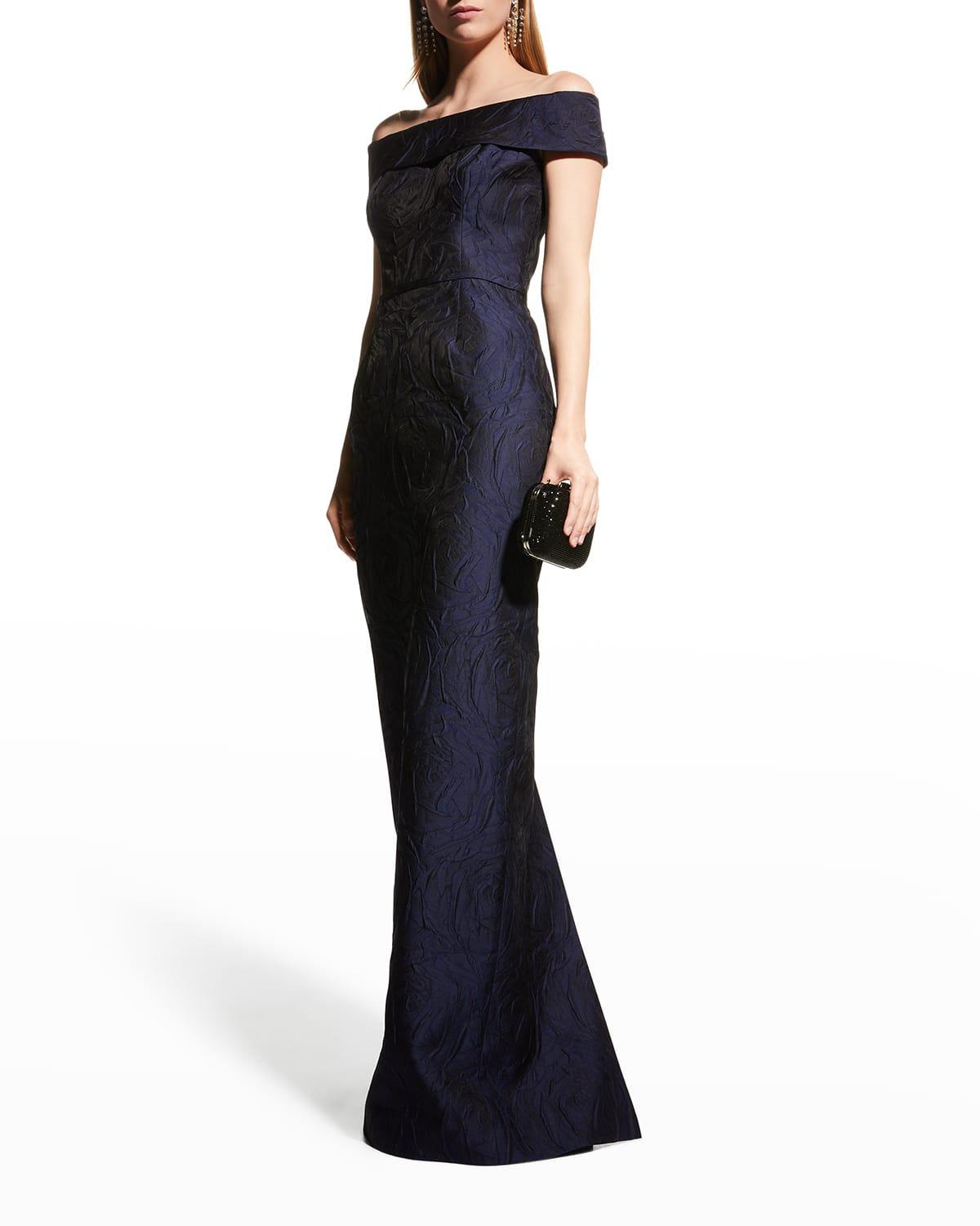 Off-Shoulder Jacquard Column Gown Product Image