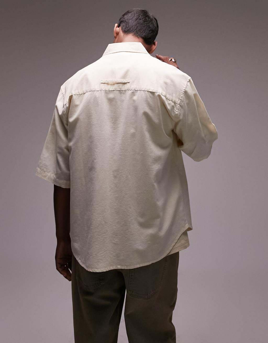 Topman short sleeve relaxed placement print shirt in ecru Product Image