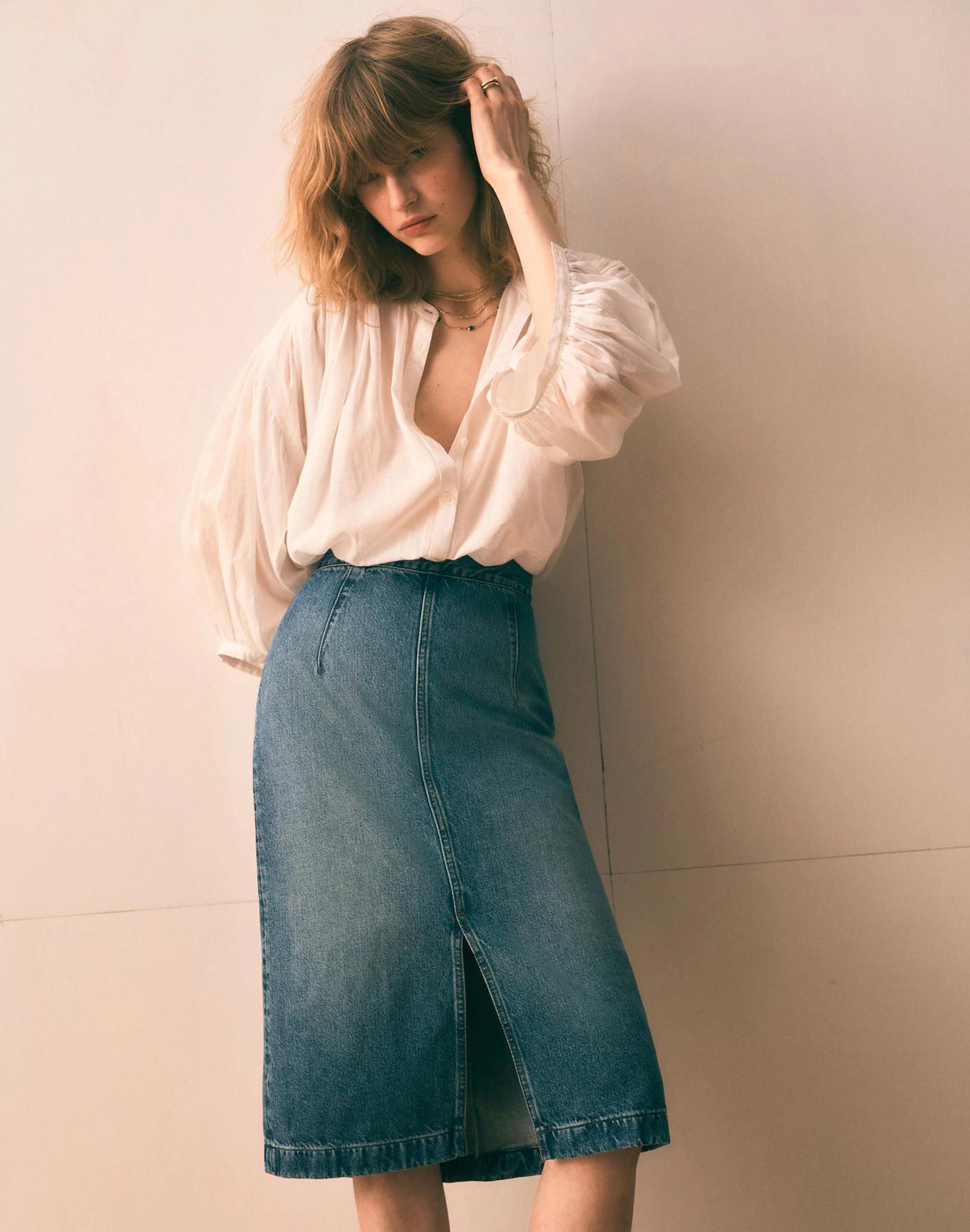 Denim Midi Pencil Skirt in Billings Wash Product Image