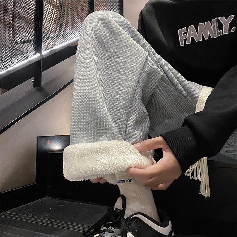 Drawstring Waist Fleece Lined Straight Leg Pants Product Image