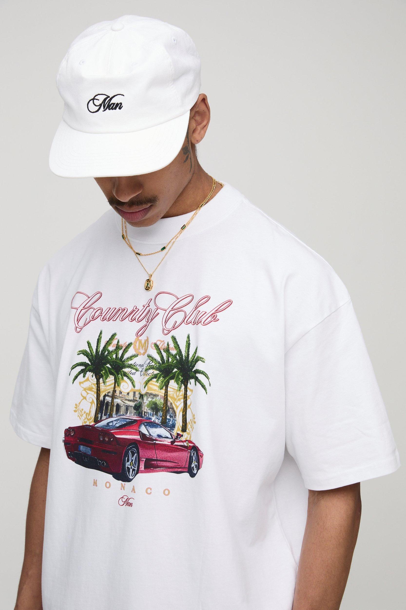 White Oversized Monaco Country Club T-Shirt | boohooMAN USA Product Image