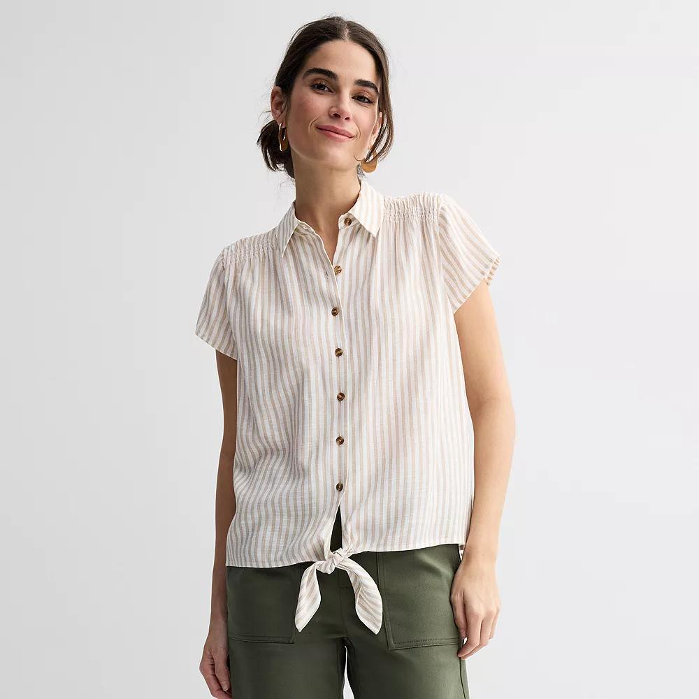 Women's Croft & Barrow® Tie-Front Shirt, Size: Small, Blue White Stripe Product Image