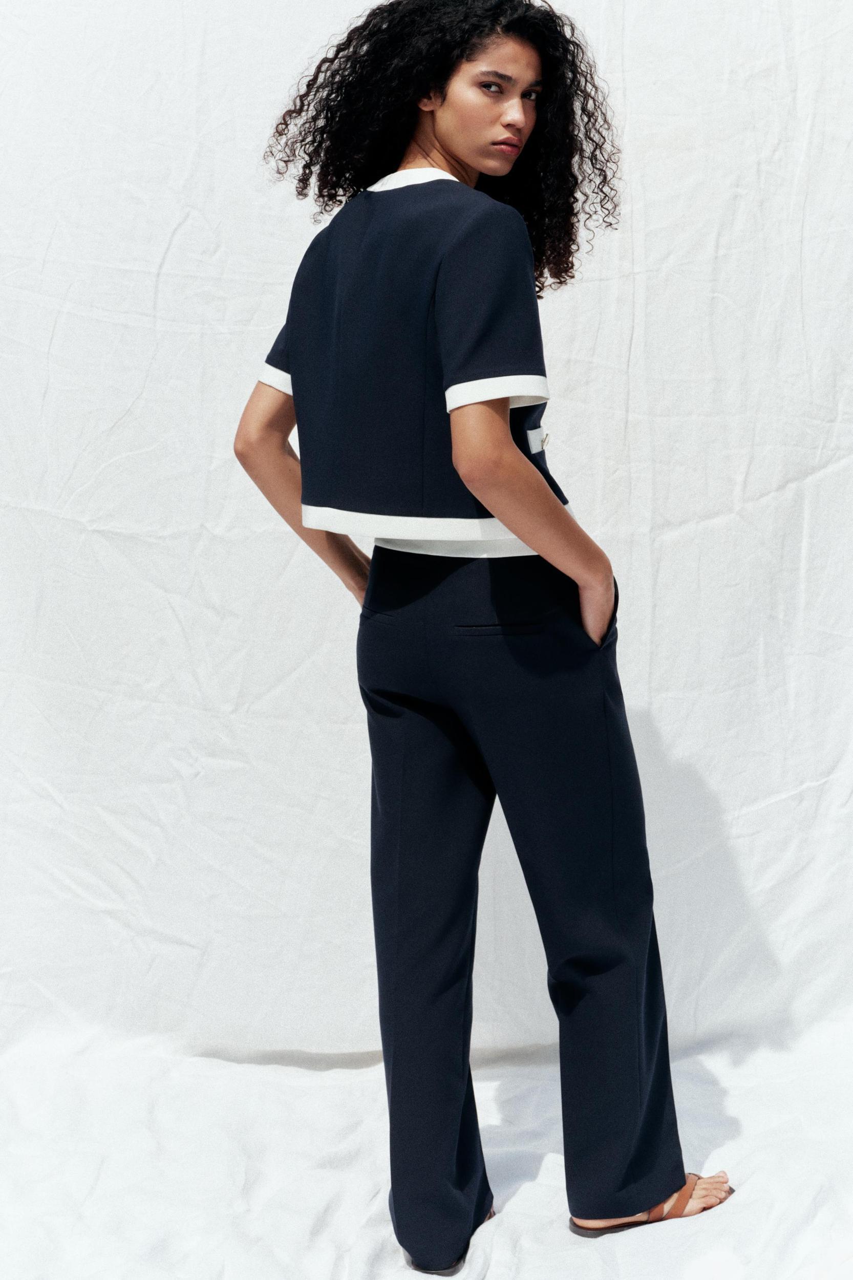 CONTRAST WAIST STRAIGHT LEG PANTS Product Image