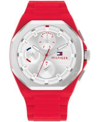 Tommy Hilfiger Mens Multifunction Red Silicone Watch 44mm Product Image