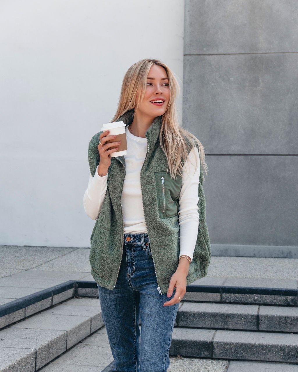 Mountainside Zip Up Fleece Vest - Sage - FINAL SALE Product Image