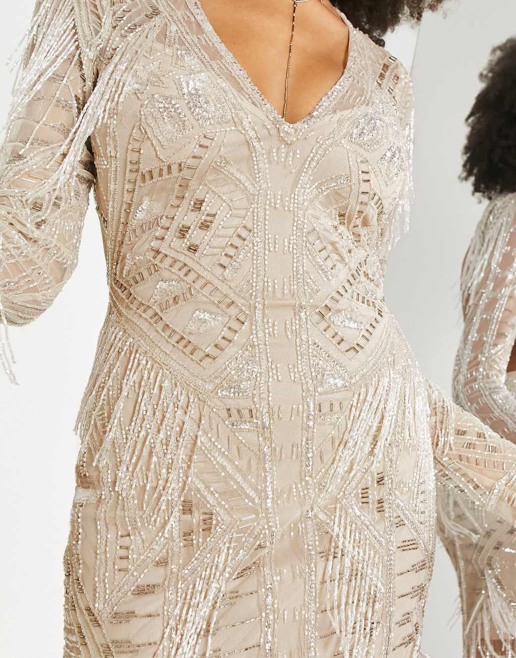 ASOS EDITION embellished open back maxi dress with beaded fringe Product Image