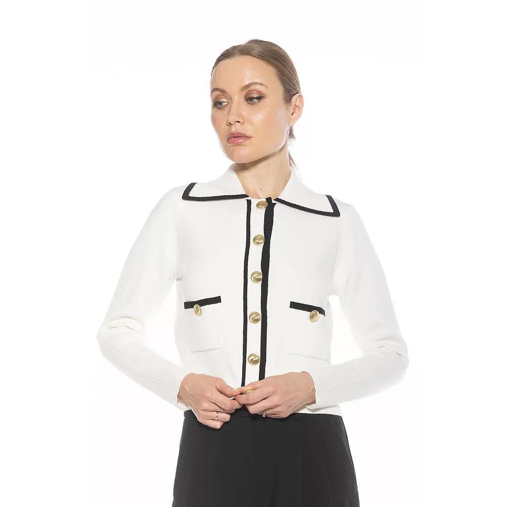Women's ALEXIA ADMOR Mari Long Sleeve Button Detail Sweater Jacket, Size: Large, Ivory Product Image