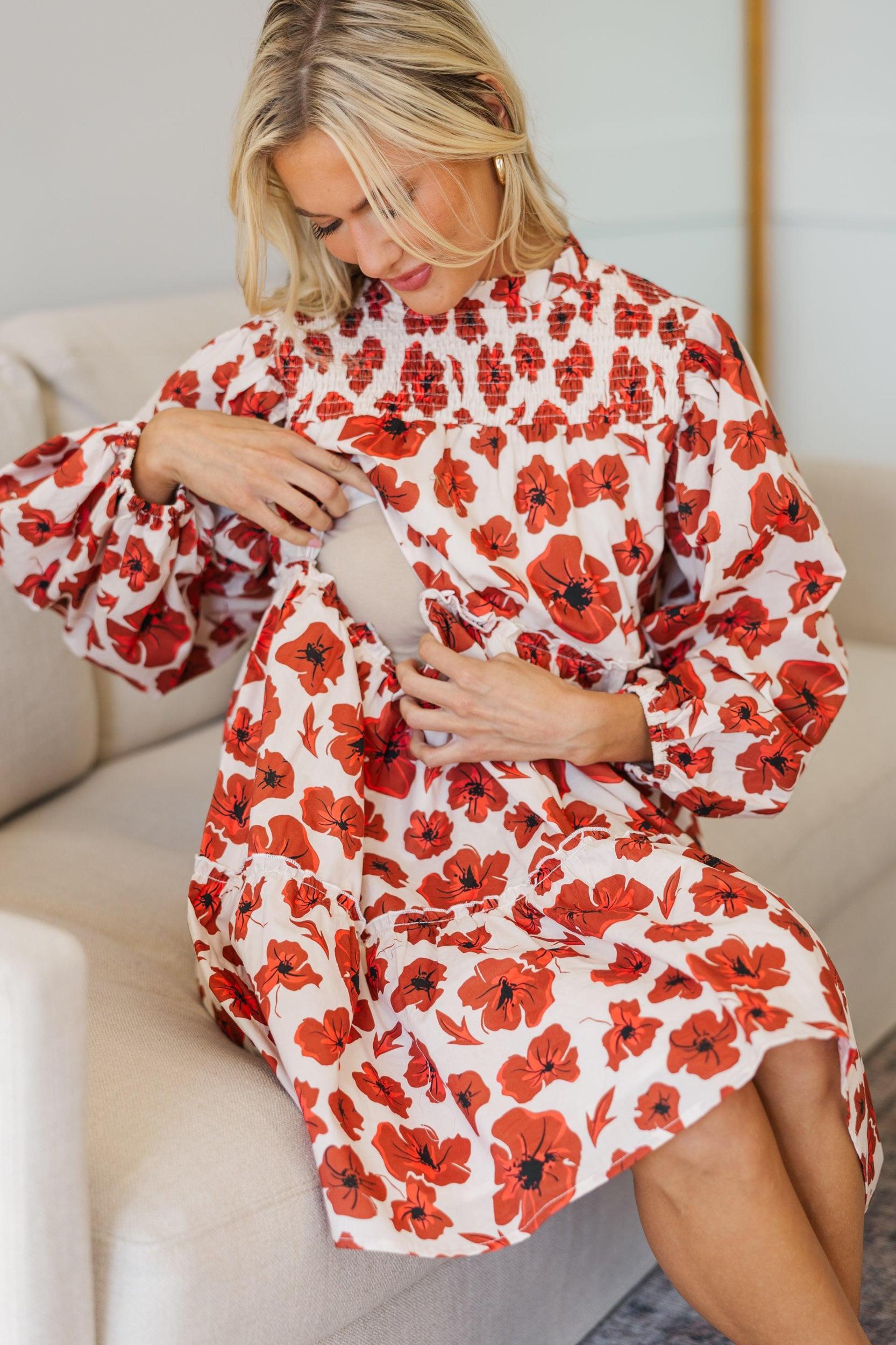 NURSING COLLECTION: Be Your Best Rust Floral Babydoll Dress Female Product Image