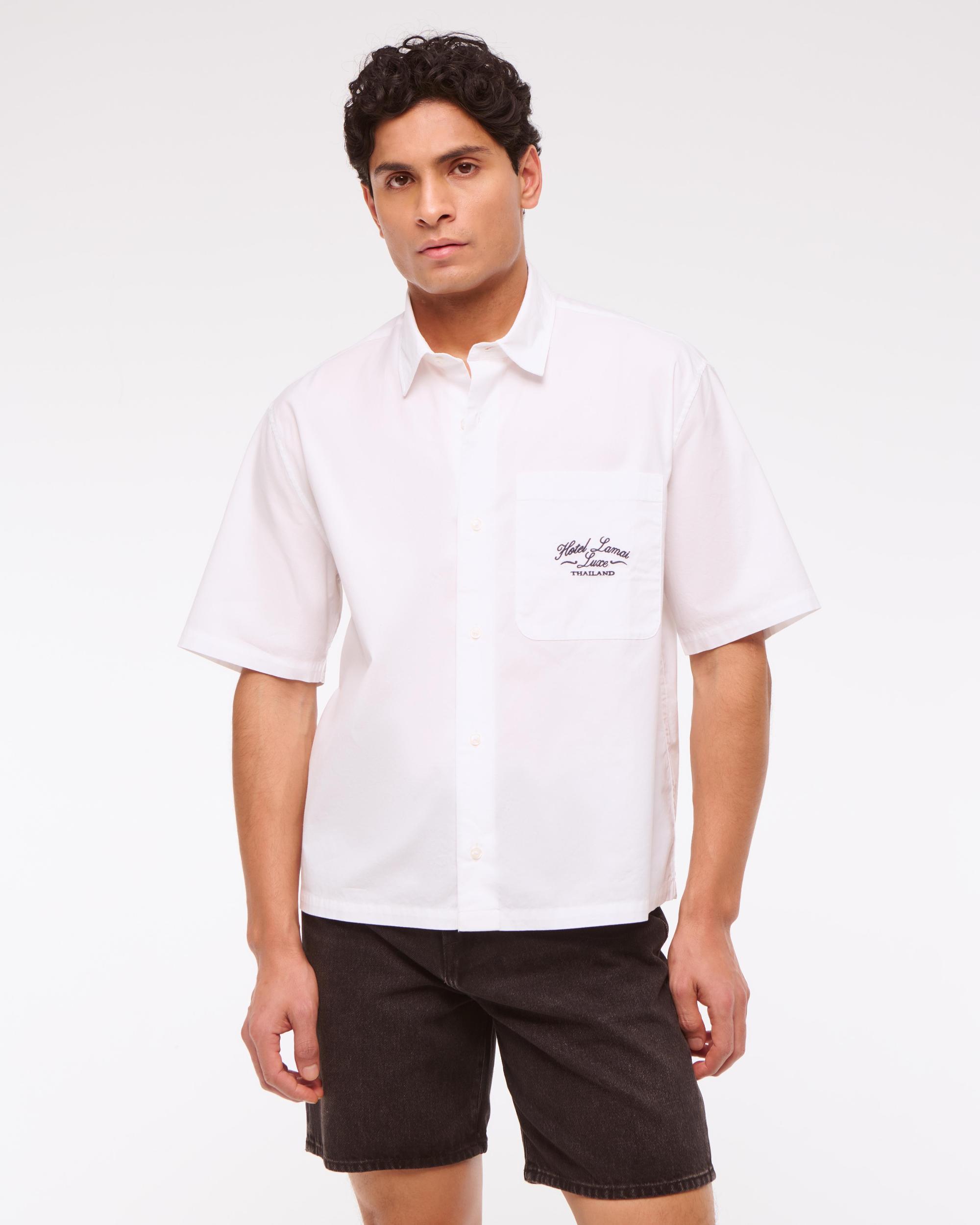 Short-Sleeve Cropped Embroidery Shirt Product Image