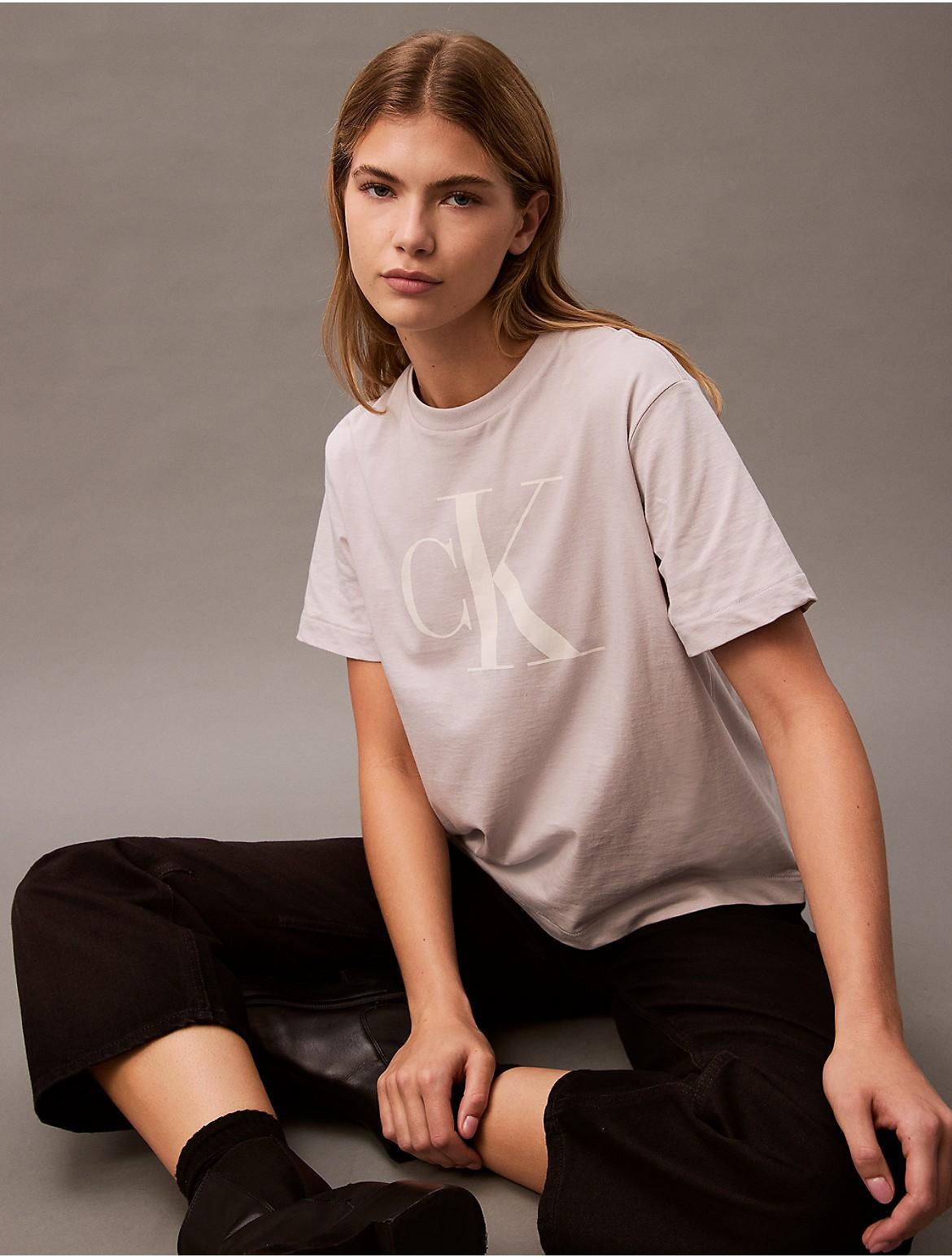 Calvin Klein Women's Monogram Logo Boxy T-Shirt - White - L Product Image