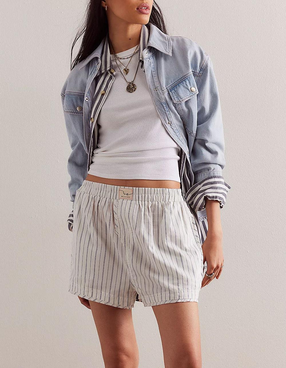 FREE PEOPLE Day To Day Womens Striped Boxer Shorts Product Image