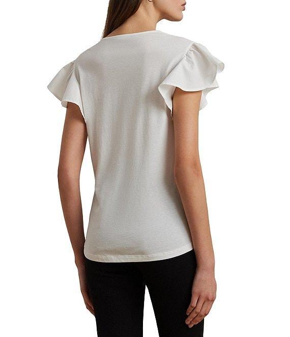 Lauren Ralph Lauren Jersey Knit V-Neck Cap Sleeve Shirt Product Image
