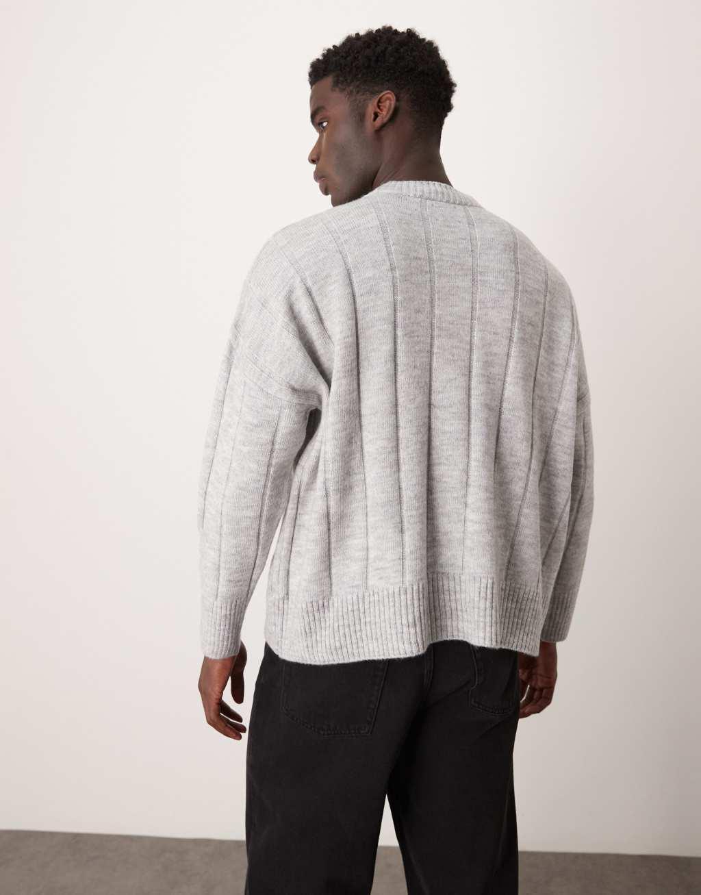 ASOS DESIGN super oversized boxy crew neck sweater with wide rib in gray heather Product Image